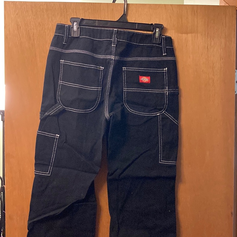 Dickies girl, black straight leg jeans with white stitching